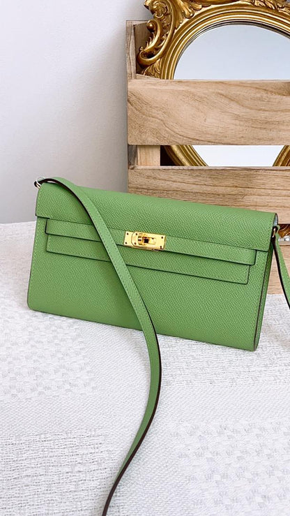 Hermes Vert Criquet Kelly To Go Wallet (Ghw)