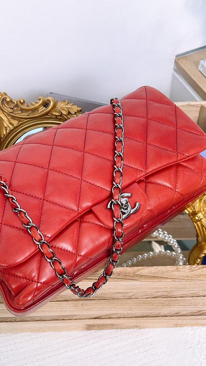 Chanel Red Lambskin Jumbo Accordin Flap (Shw)