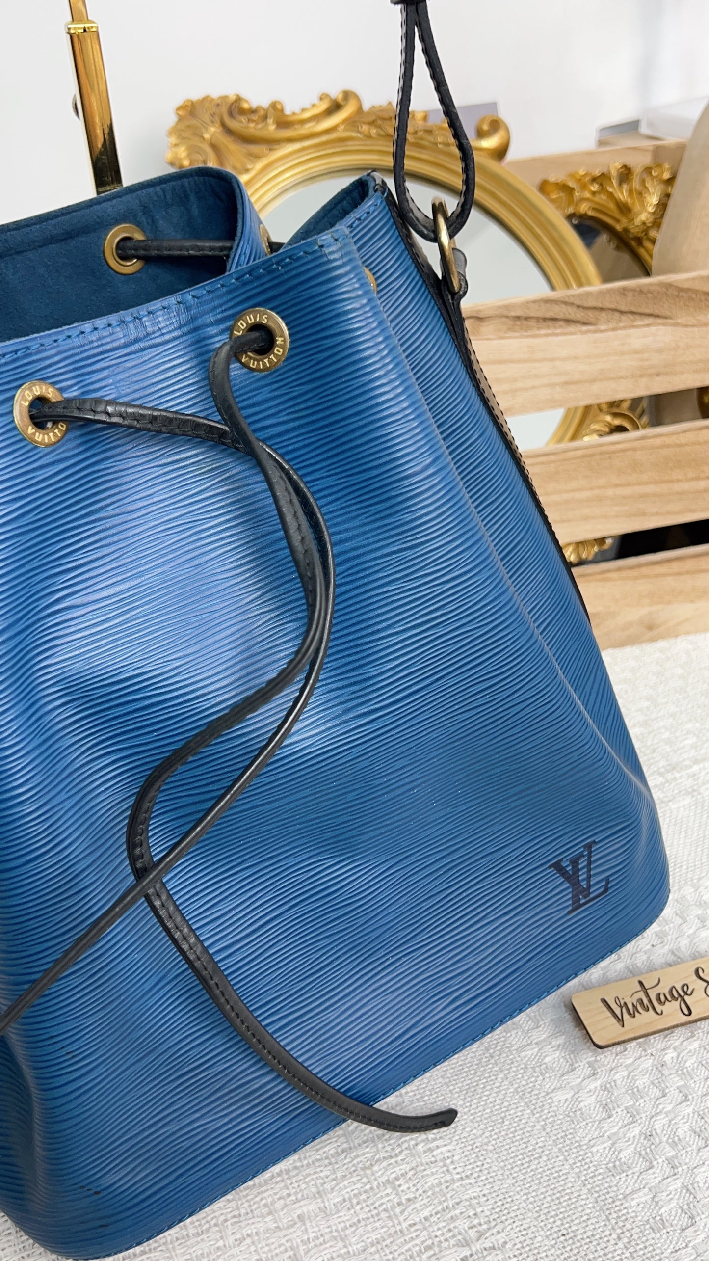 Louis Vuitton Blue and Black Epi Petit Noe Bucket Bag