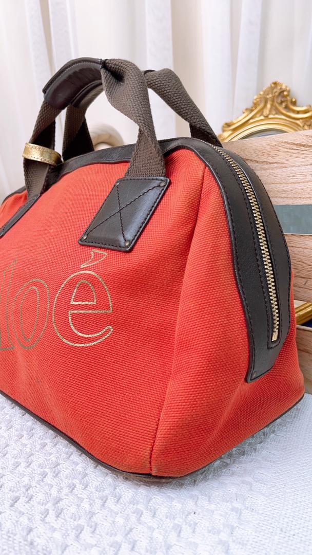 Chloe Canvas Red Bowling Tote