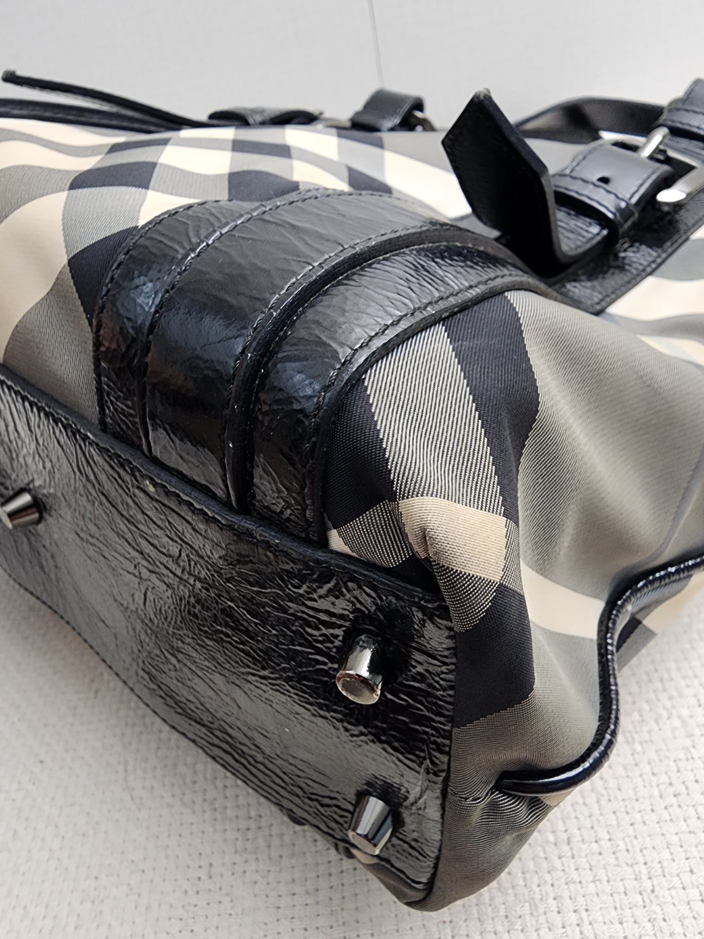 Burberry Black Nylon Beat Check Victoria Tote