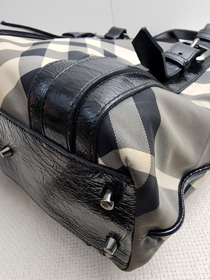 Burberry Black Nylon Beat Check Victoria Tote