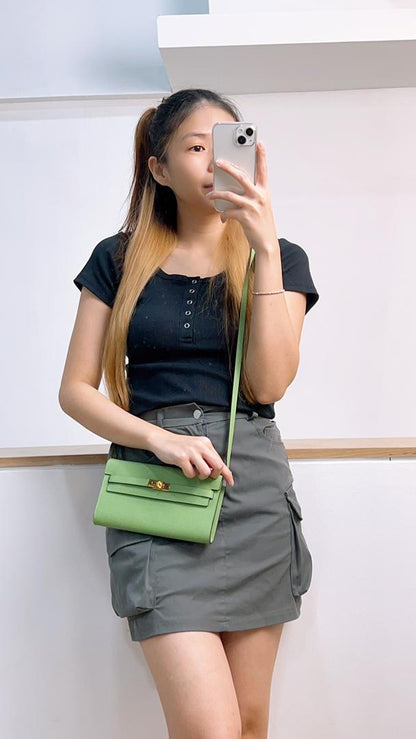 Hermes Vert Criquet Kelly To Go Wallet (Ghw)