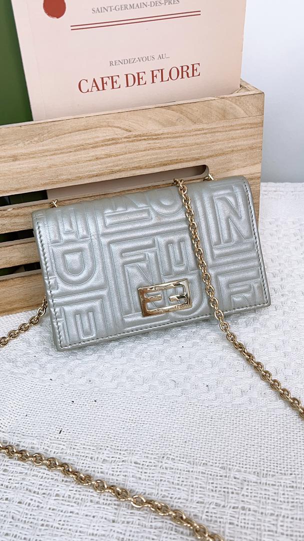 Fendi Silver Metallic Nappa Logo Embossed WOC (GHW)