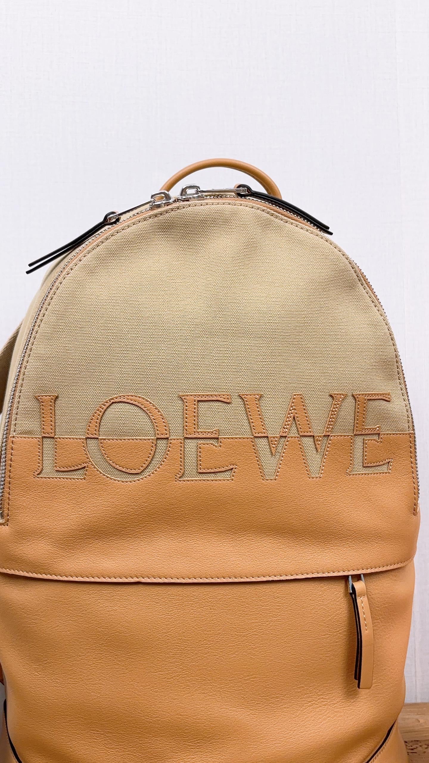 Loewe Camel Beige Calfskin Canvas Backpack