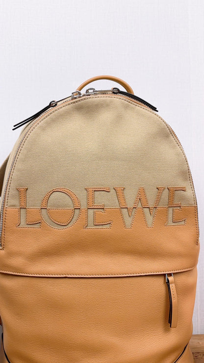 Loewe Camel Beige Calfskin Canvas Backpack