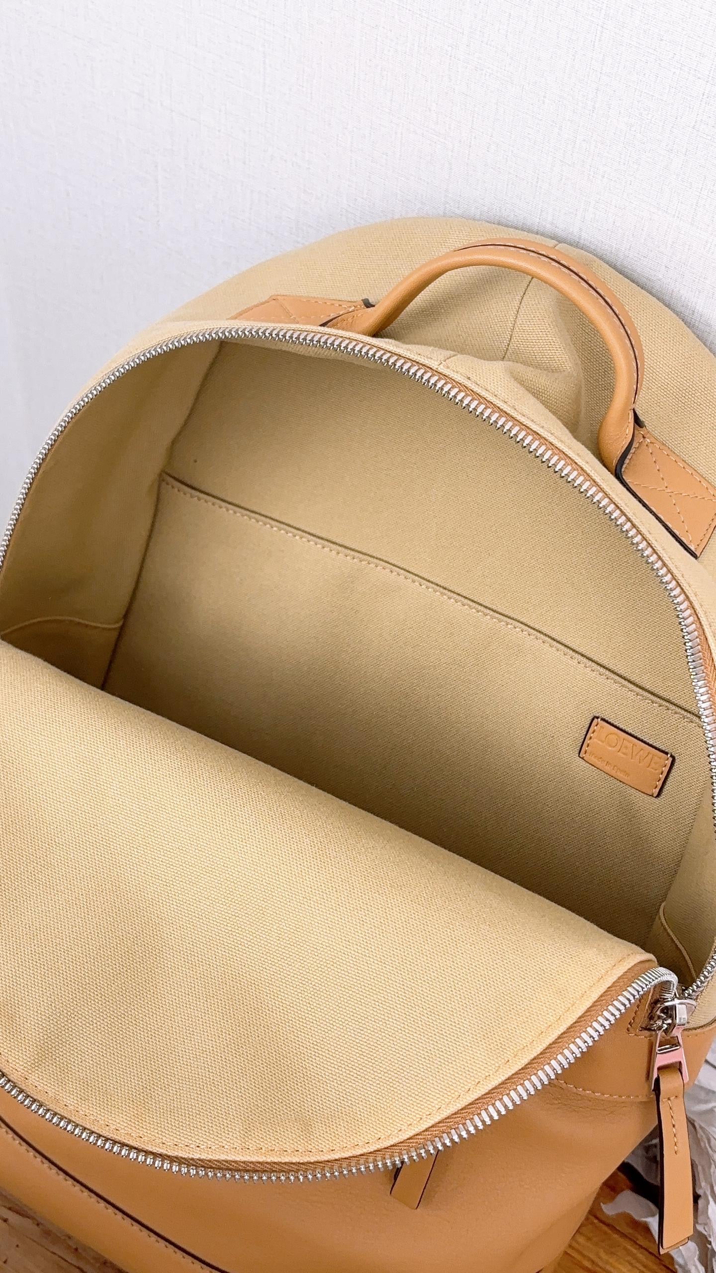 Loewe Camel Beige Calfskin Canvas Backpack