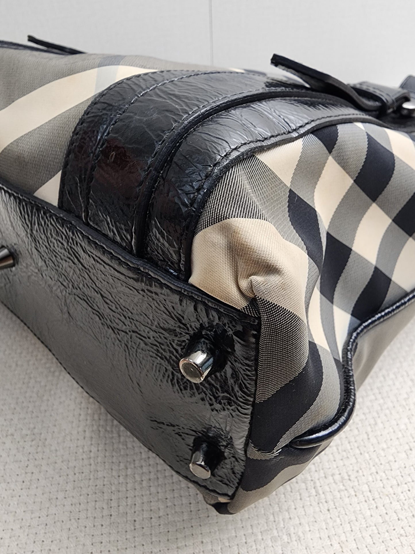 Burberry Black Nylon Beat Check Victoria Tote