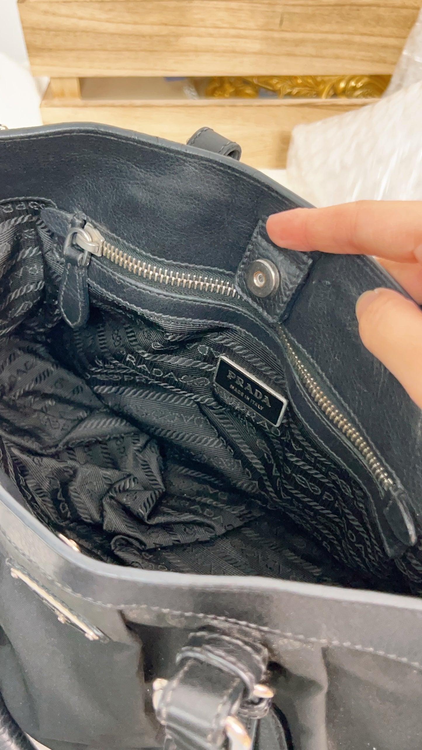 Prada Black Nylon / Leather Sling Tote