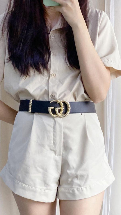 Gucci Black GG Marmont 38mm Belt w Pearls (GHW)