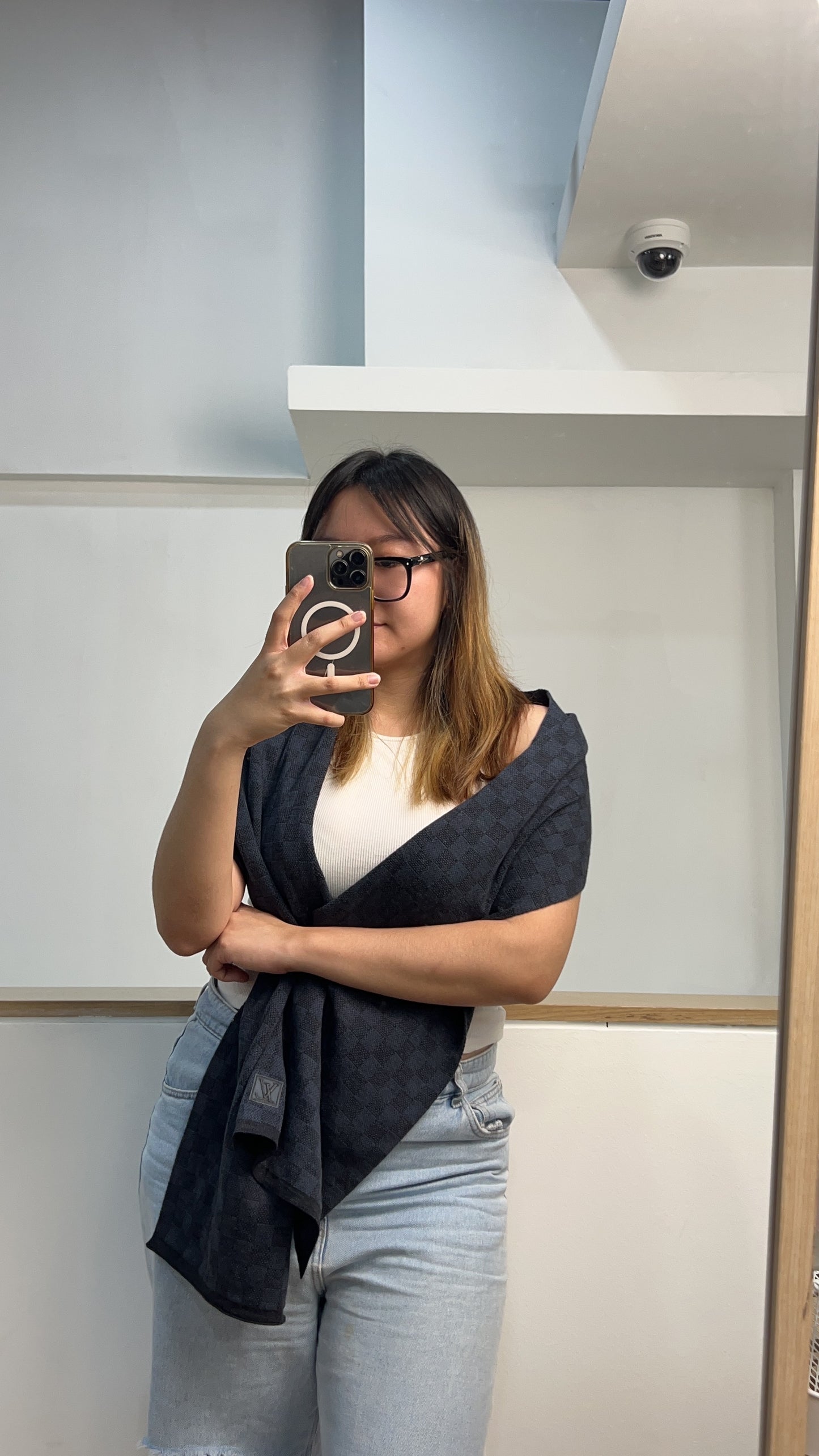 LV Damier Ebene Cabatt Wool Scarf