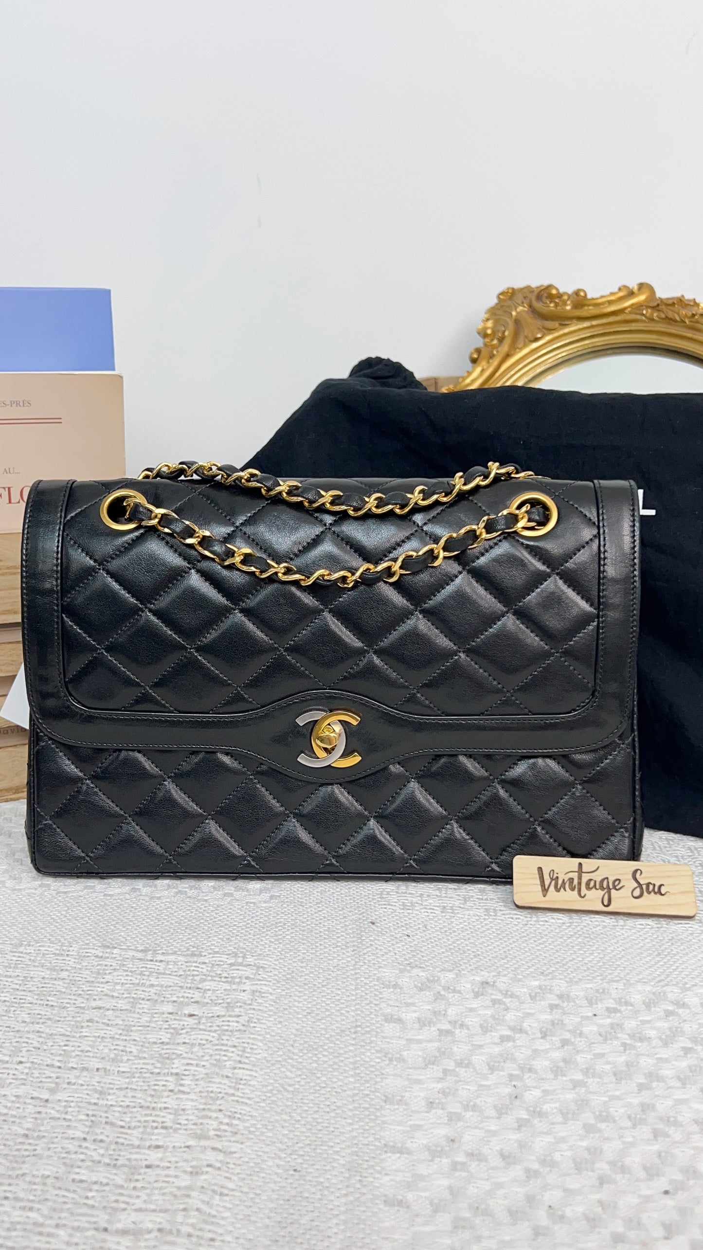 Chanel Black Lambskin Vintage Paris Limited Double Flap