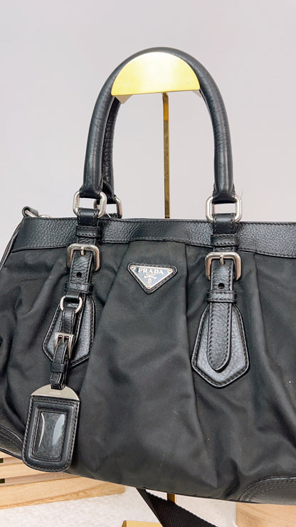 Prada Black Nylon / Leather Sling Tote