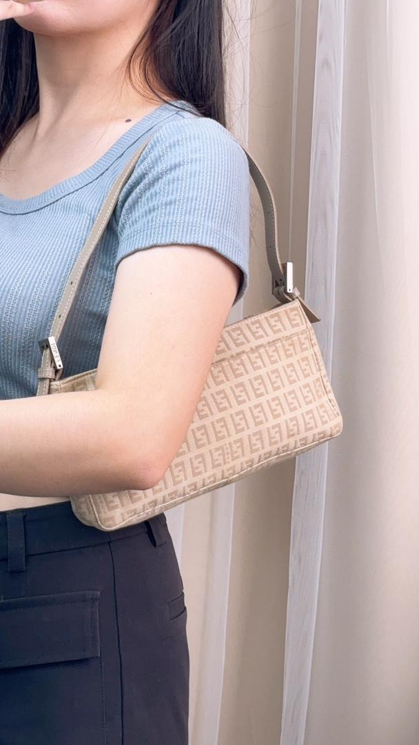 Fendi Beige Zucchino Canvas Vintage Shoulder Bag