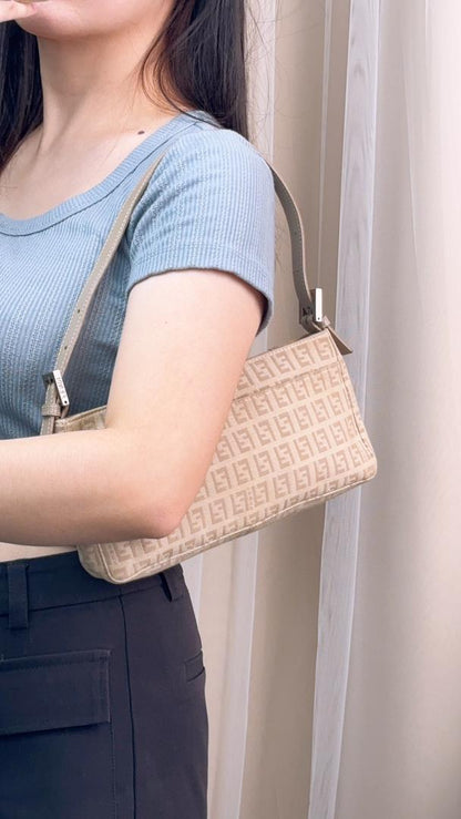 Fendi Beige Zucchino Canvas Vintage Shoulder Bag