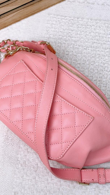 Chanel Pink Lambskin Pocket Quilted Bumbag (LGHW)
