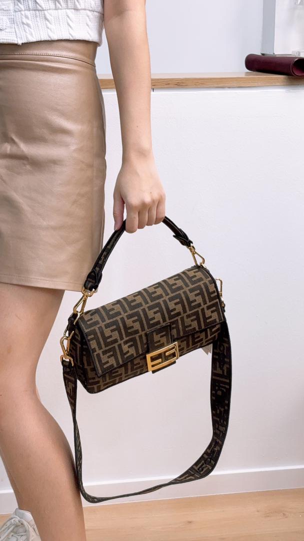 Fendi Brown Jacquard Canvas Baguette