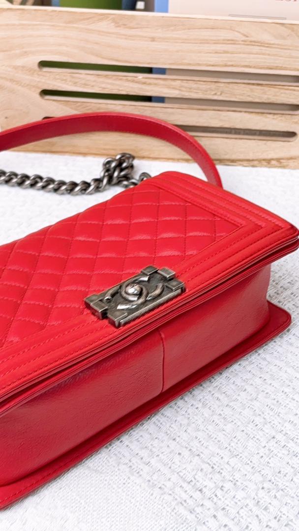 Chanel Red Calfskin Old Medium Boy Flap (RHW)