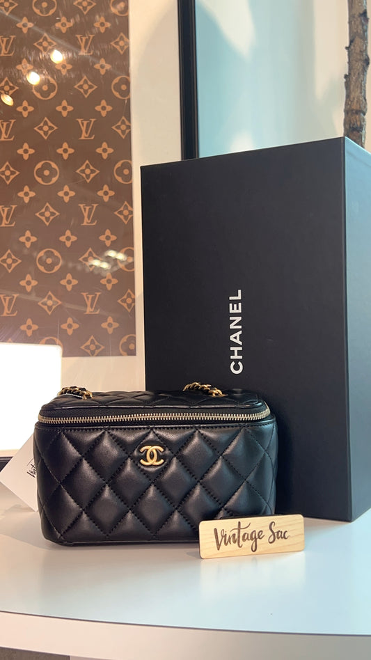 Chanel Black Lambskin Vanity in Pearl Crush