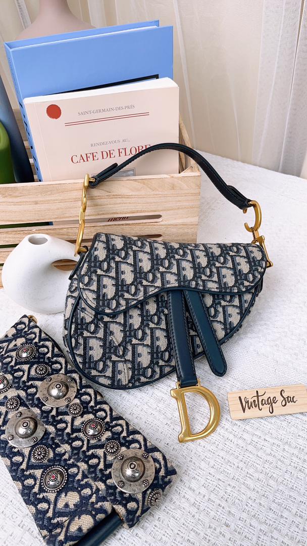 Dior Navy Oblique Mini Saddle With Strap