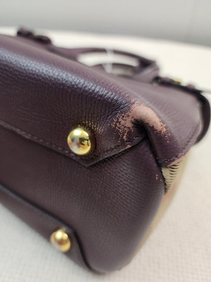 Burberry Burgundy Calfskin Banner Tote Small