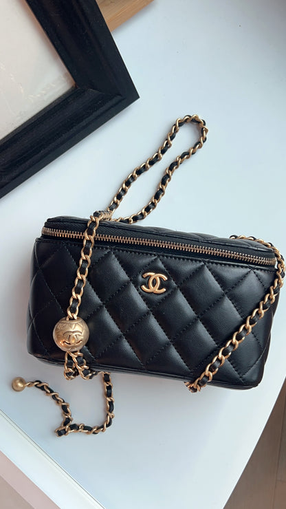 Chanel Black Lambskin Vanity in Pearl Crush