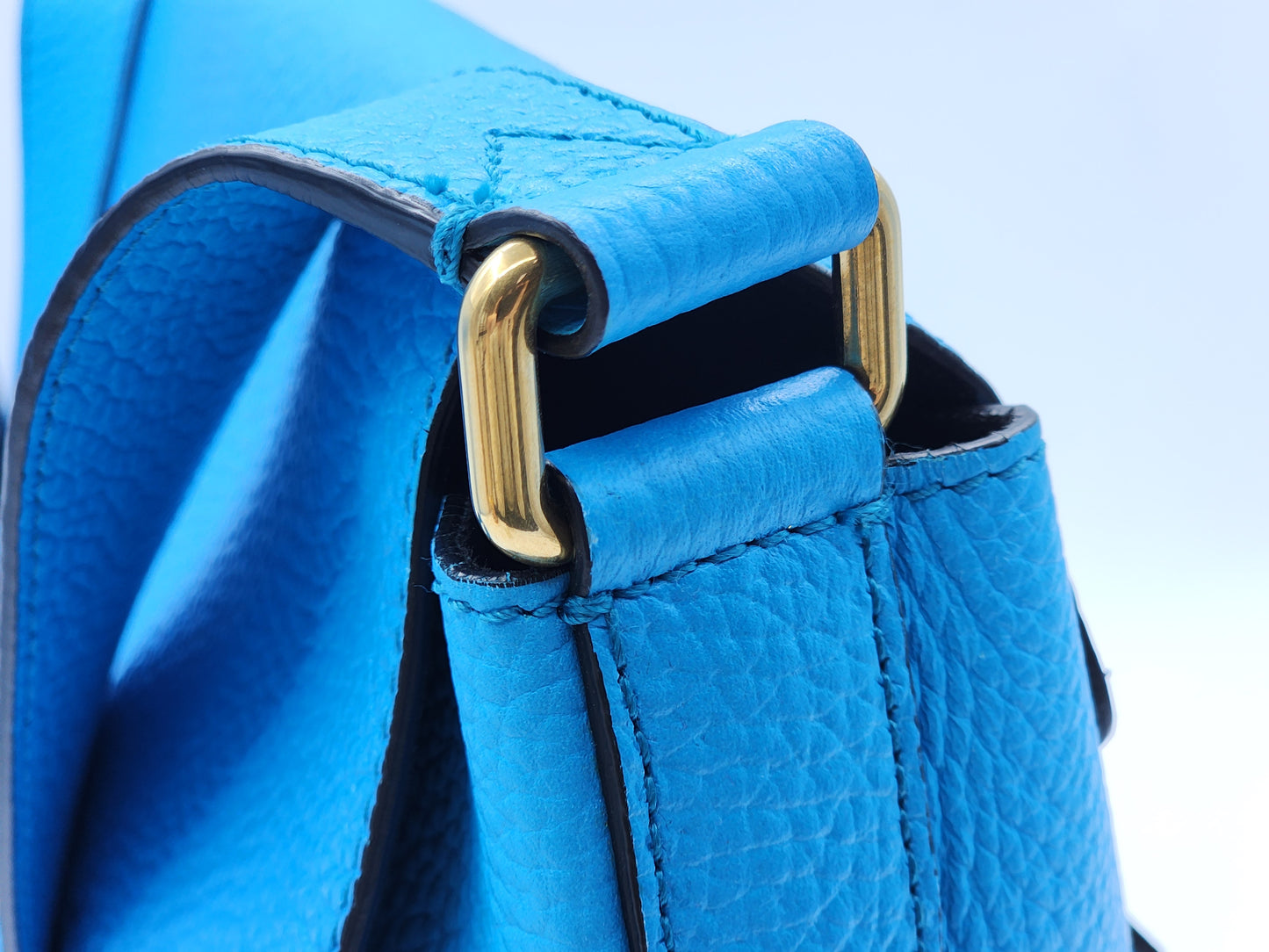 Burberry Blue Grain Calfskin Large Burleigh Messenger Bag