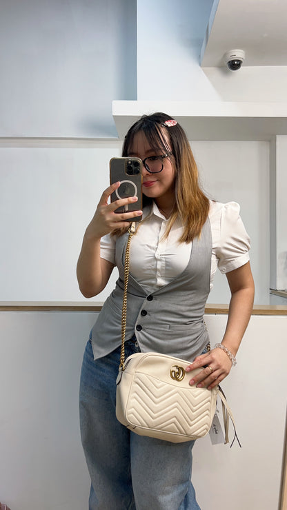 White Calfskin Medium Marmont Camera Bag GHW