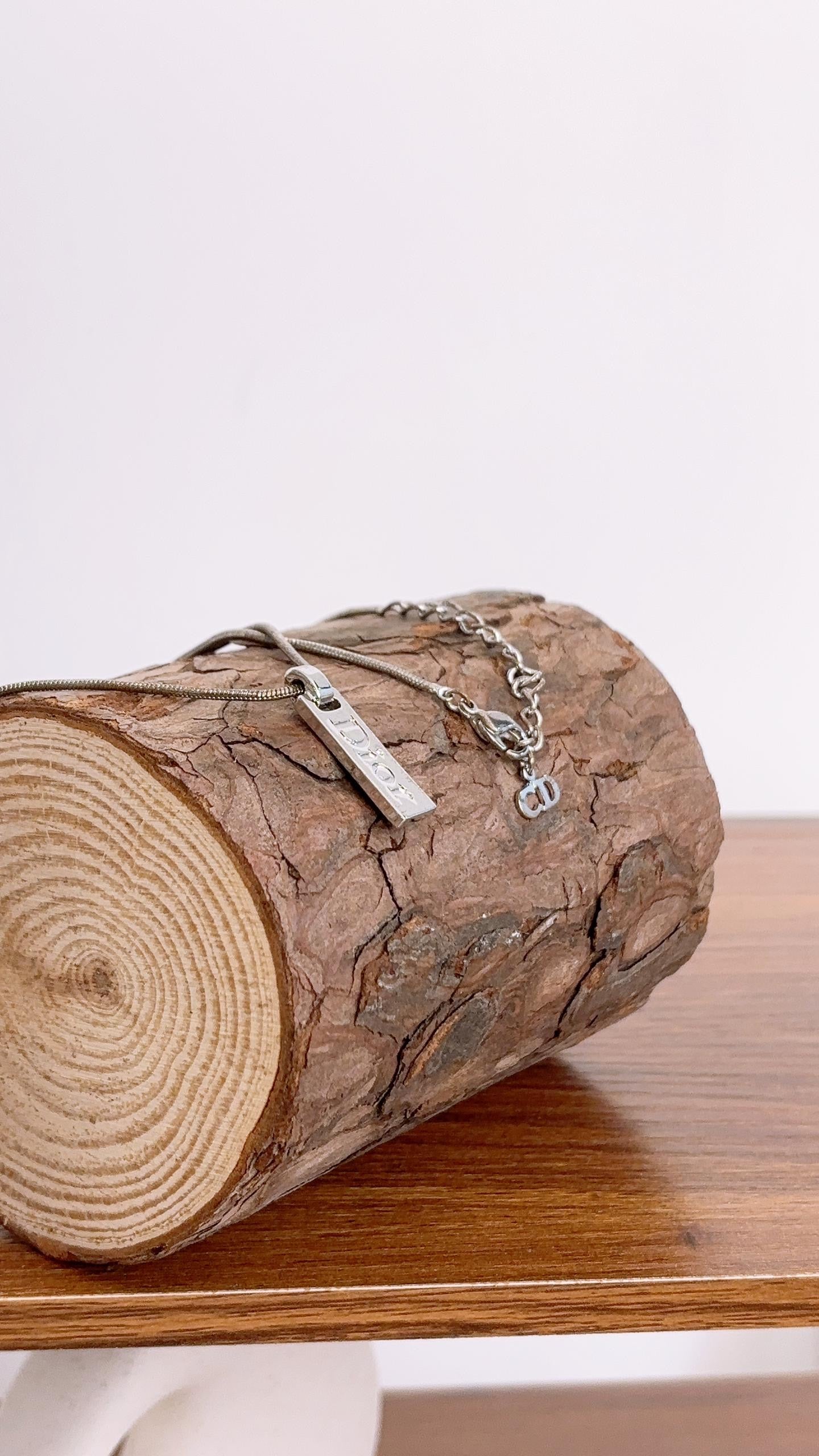 Dior Silver Logo Plate Necklace