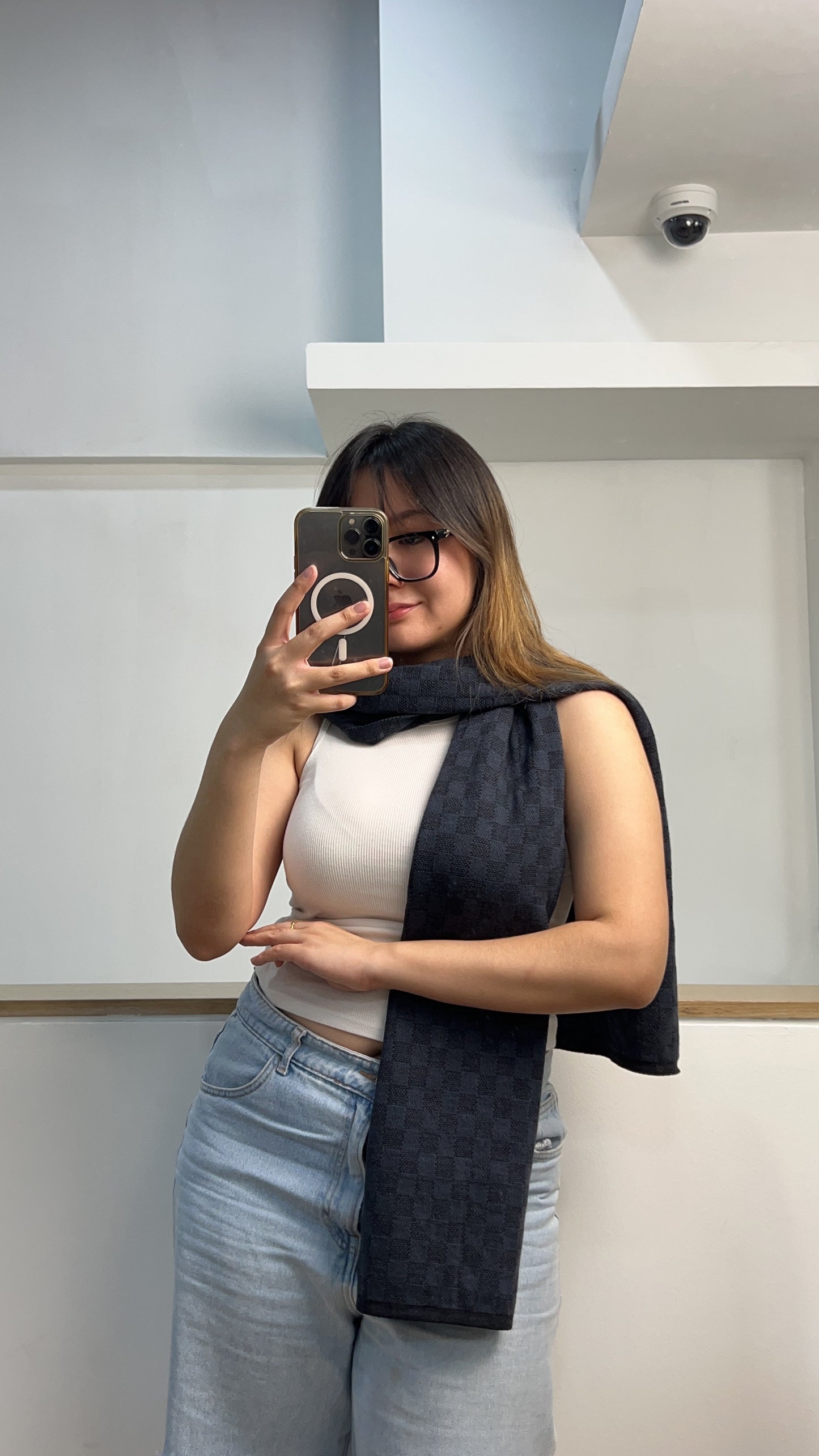 LV Damier Ebene Cabatt Wool Scarf