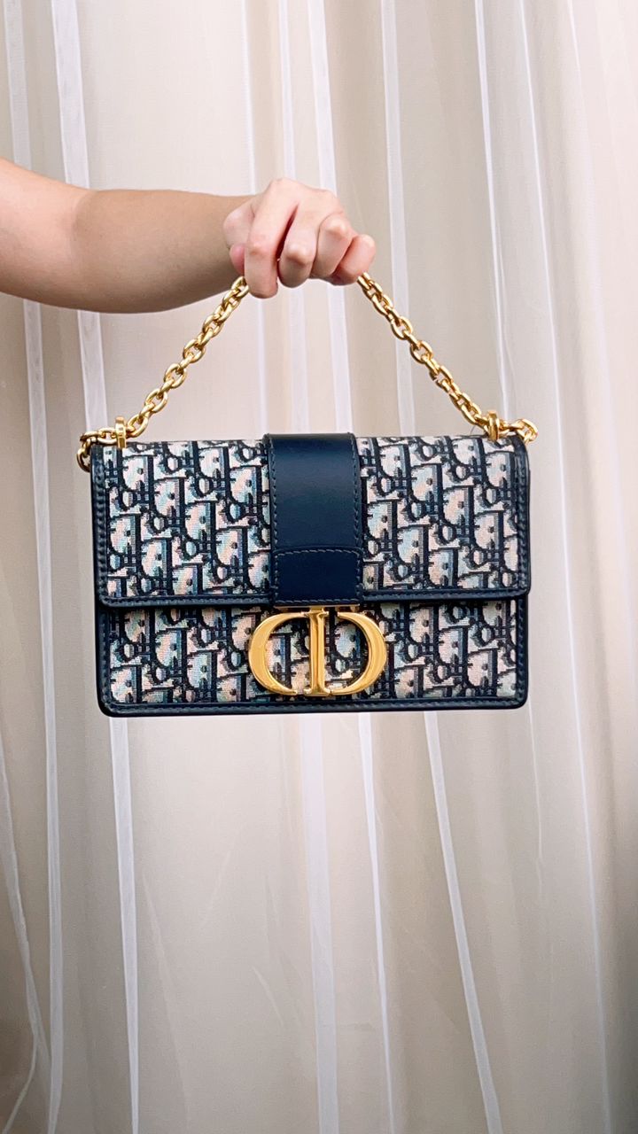 Dior Blue Montaigne East West Chain Bag (GHW)