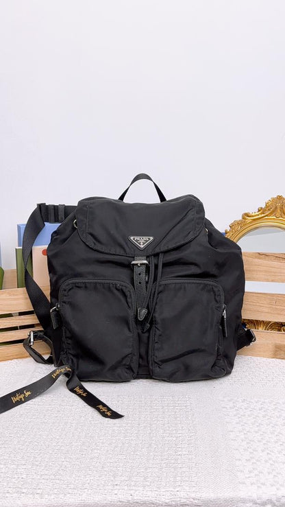 Prada Black Nylon Drawstring Backpack