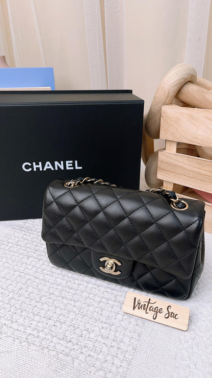 Chanel Black Lambskin Classic Mini Rectangular LGHW