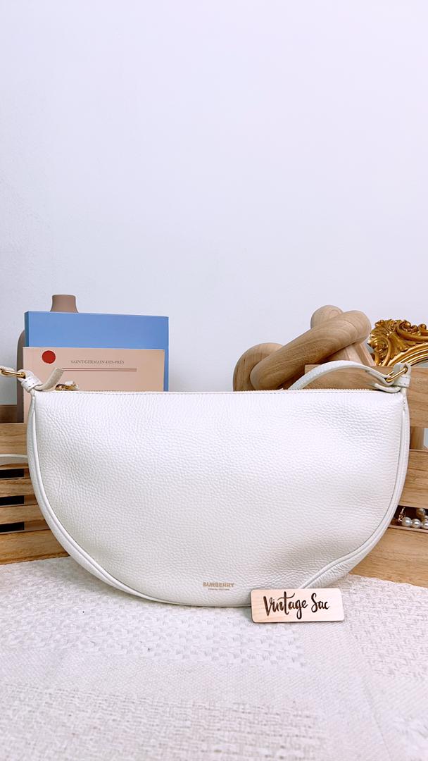 Burberry White Halfmoon Leather Sling Bag