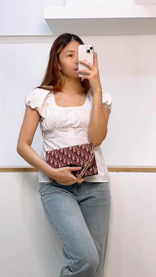 Dior Burgundy Oblique Canvas Saddle Woc