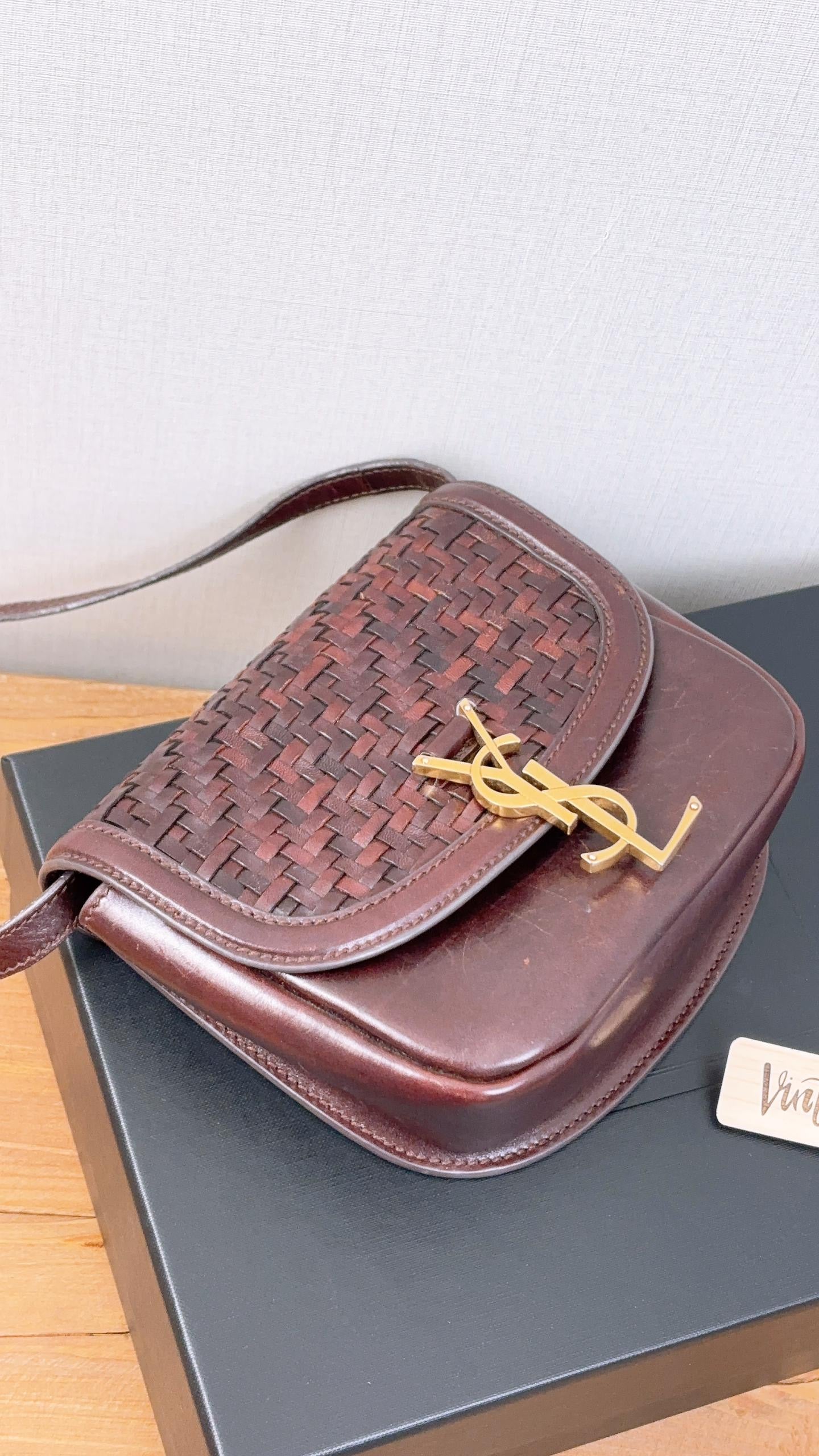 YSL Burnt Brown Woven Small Kaia Bag