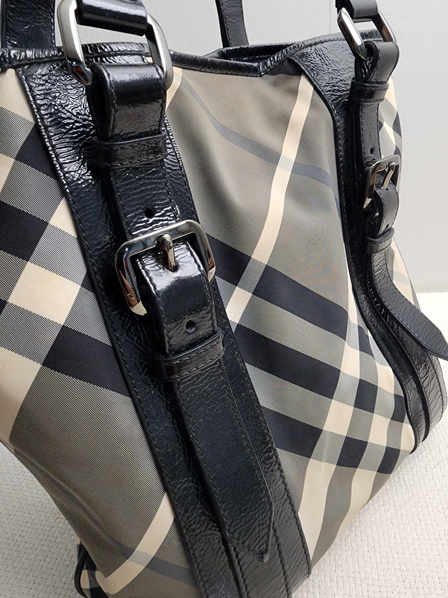 Burberry Black Nylon Beat Check Victoria Tote