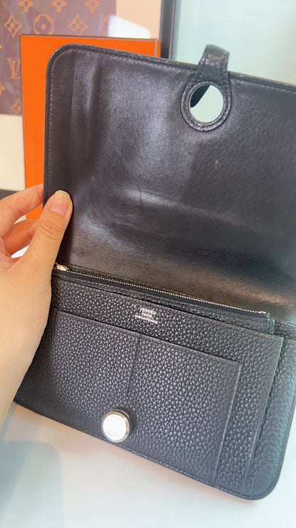 Hermes Noir Dogon Duo Wallet PHW