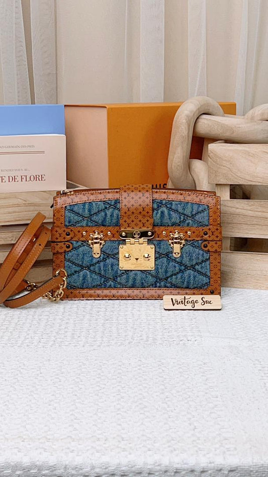 LV Denim Malletage Trunk Clutch w Chain