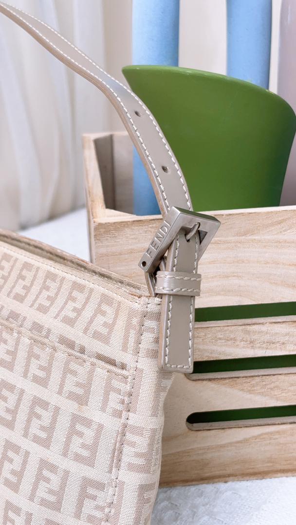 Fendi Beige Zucchino Canvas Vintage Shoulder Bag