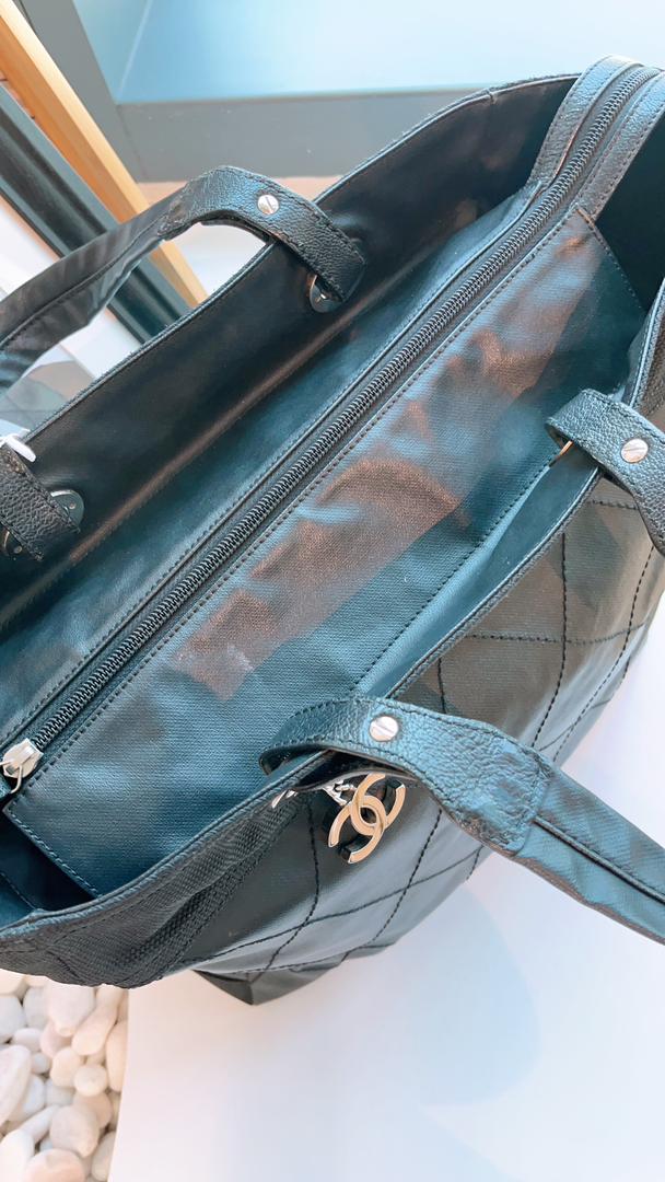 Chanel Black Coated Canvas Medium Biarritez Tote (SHW)