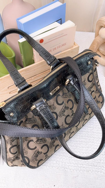 Celine Brown Canvas Vintage C Carriage Handbag