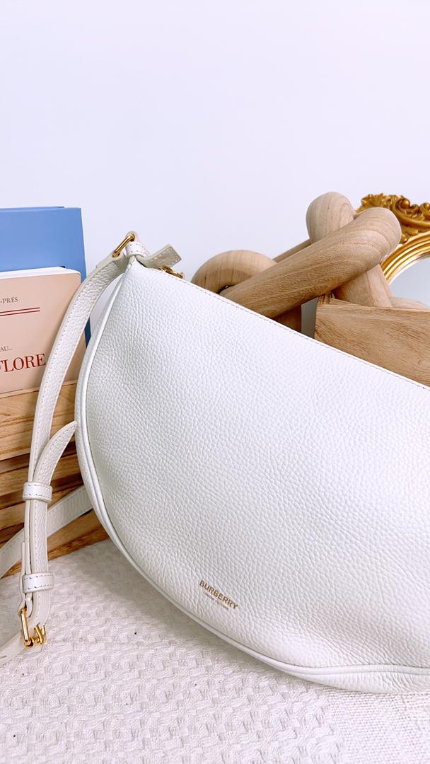 Burberry White Halfmoon Leather Sling Bag