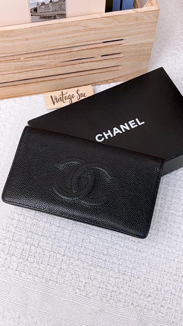 Chanel Black Caviar Timeless Bifold Long Wallet