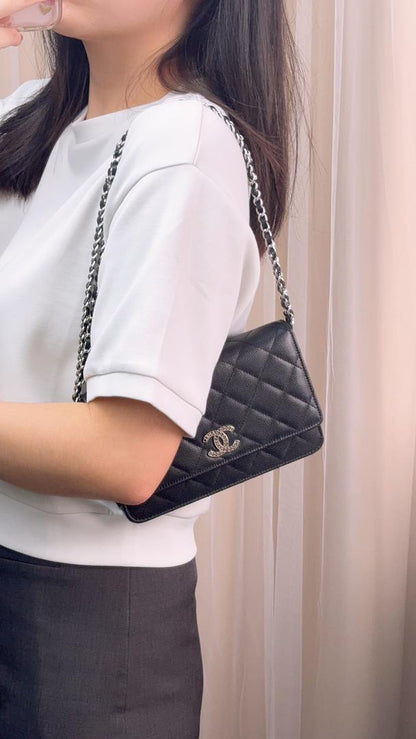 Chanel Black Caviar 24P Coco CC WOC (SHW)