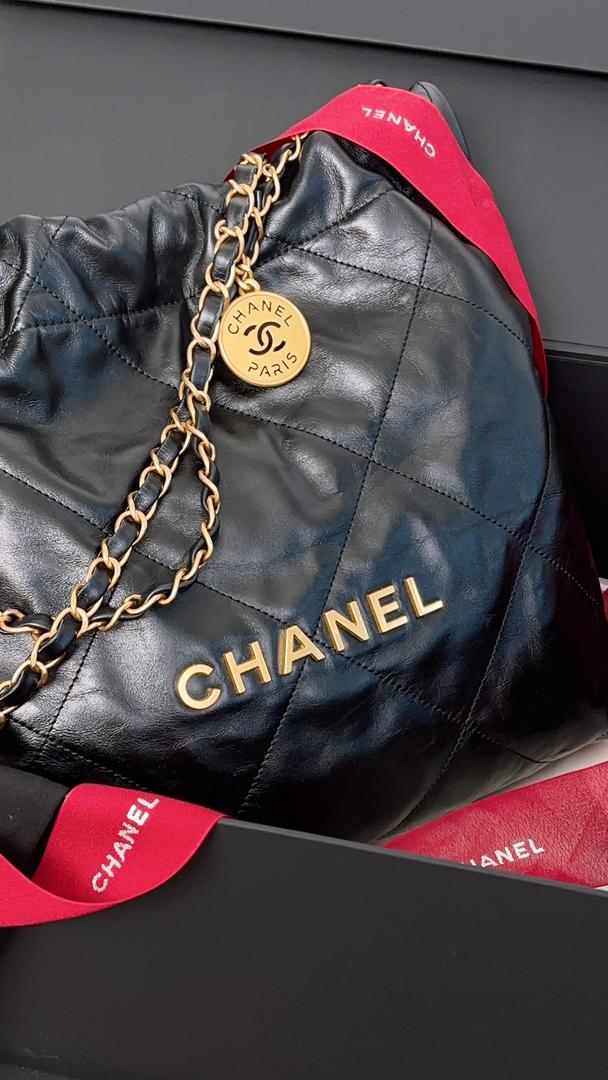 Chanel Black Calfskin Small 22 Bag (GHW)