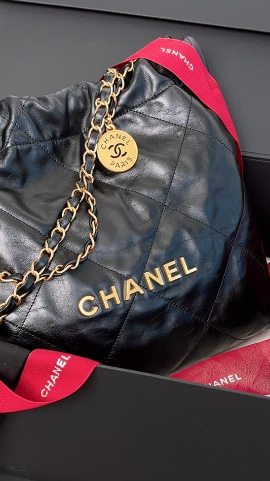 Chanel Black Calfskin Small 22 Bag (GHW)