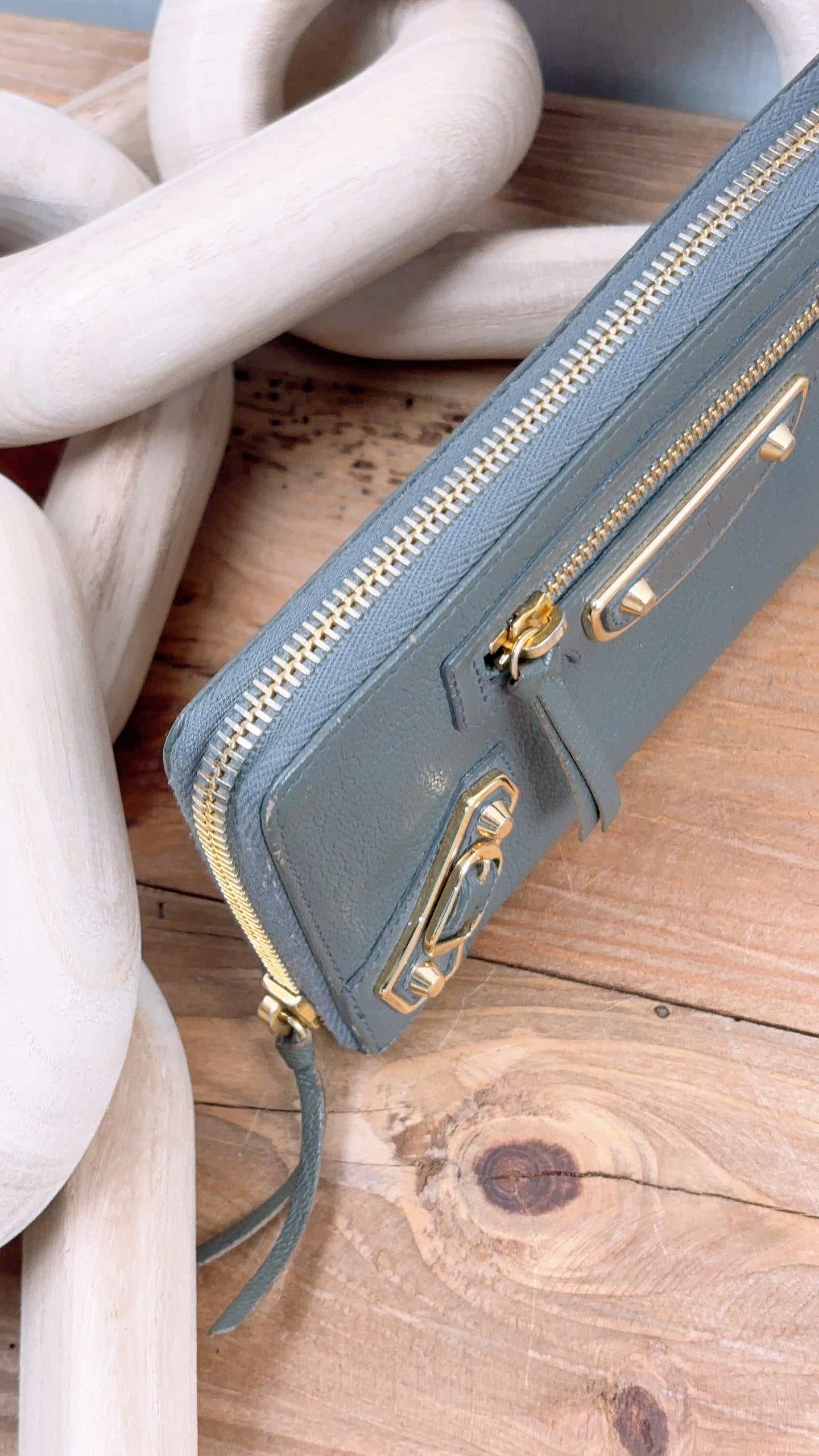 Balenciaga Grey Leather Metallic Edge City Zippy Wallet