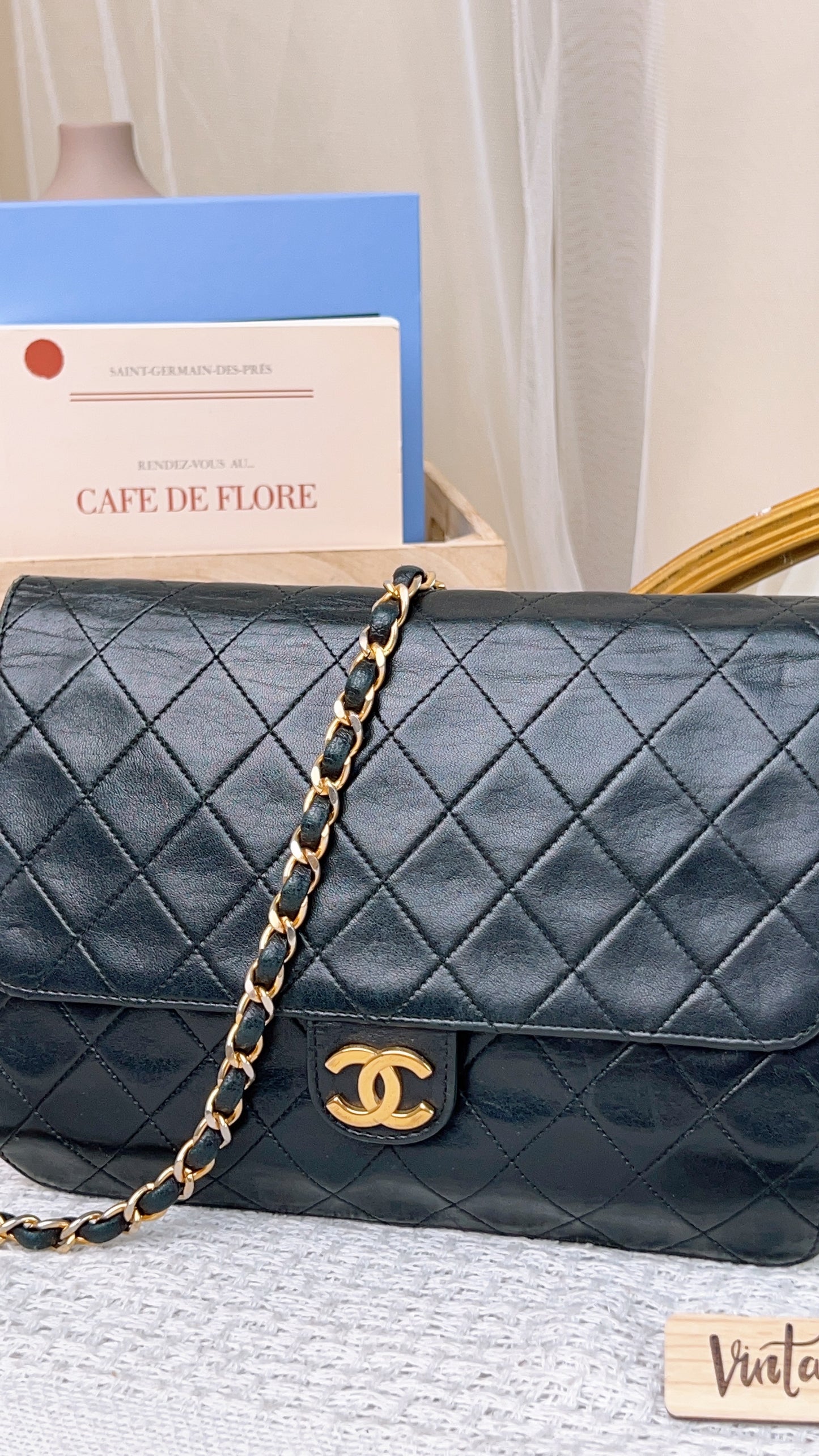 Chanel Black Vintage Button Flap (GHW)