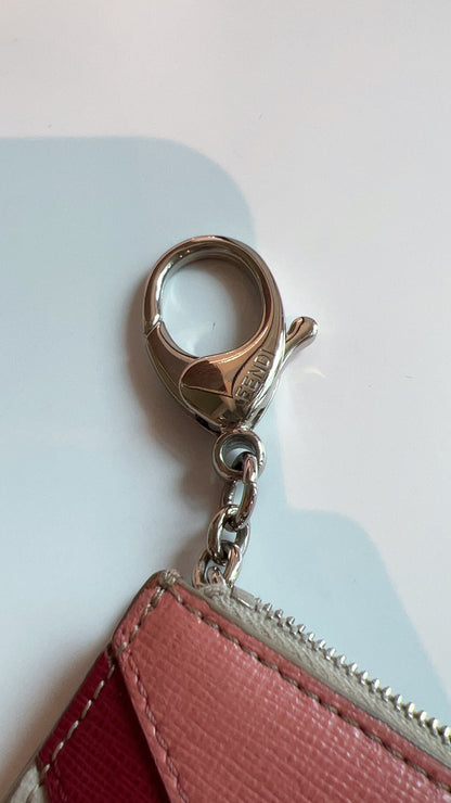 Fendi Beige Pink Leather Monster Eyes Zipped Coin Pouch